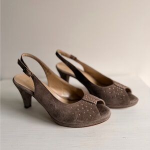 Women’s Brown Suede Slingback Peep-Toe Heels